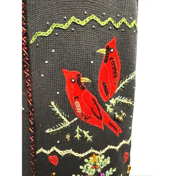 Christmas Holiday Sweater Vest Women’s Size Small Red Cardinals Embellished EUC - Picture 8 of 11